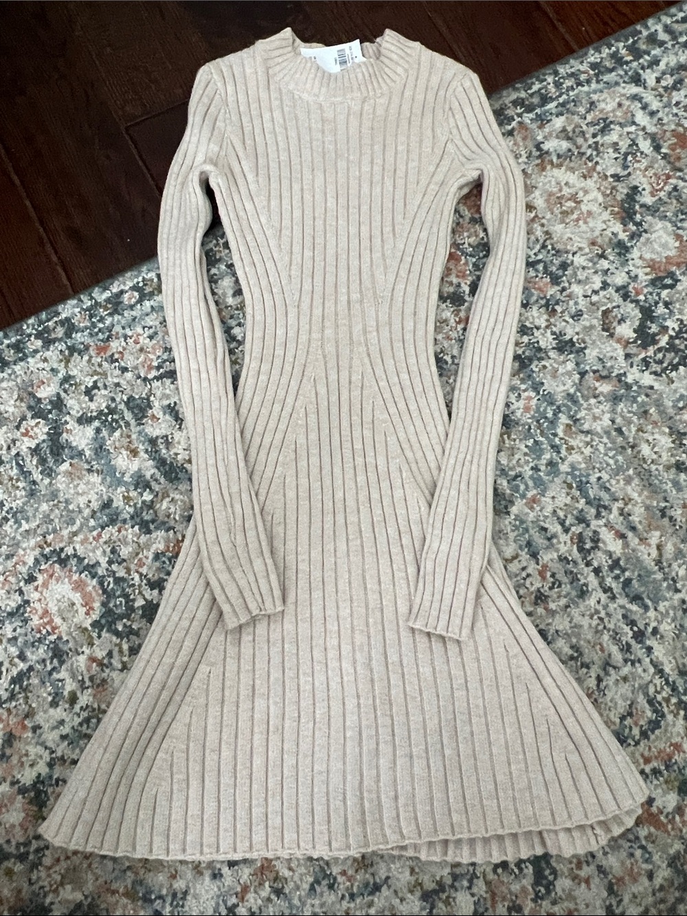 Hollister Ribbed Long Sleeve Knit Dress in Beige